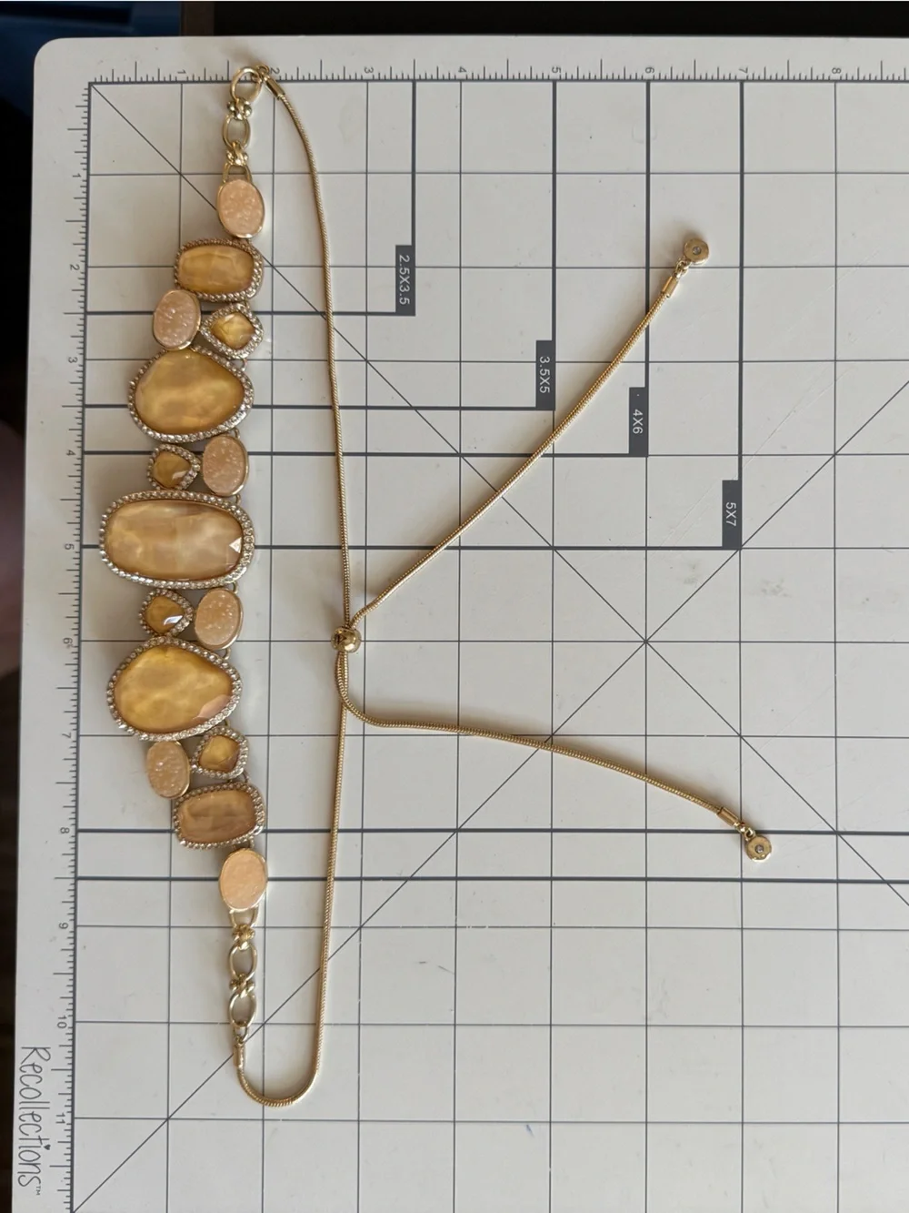 Gold-Tone Statement Adjustable Necklace‎ with Champagne Resin Stones
